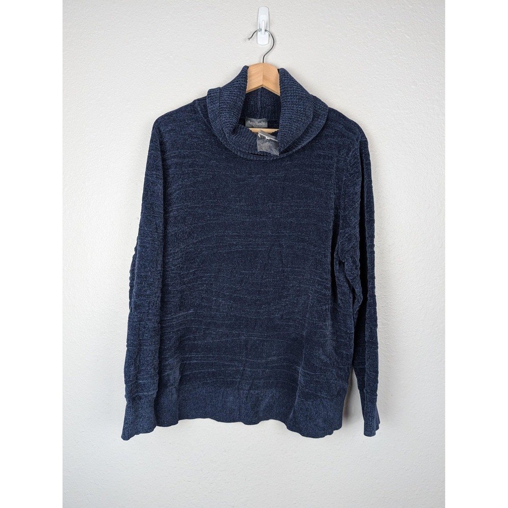 AnyBody Sweater Womens Medium Blue Chenille Cowl Neck‎ Pullover Cozy Soft